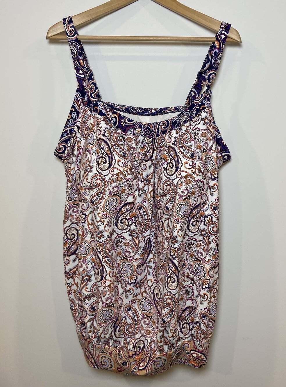 NWT Lands' End Tankini Top Bathing Suit Swim Cream Purple Navy 26W New